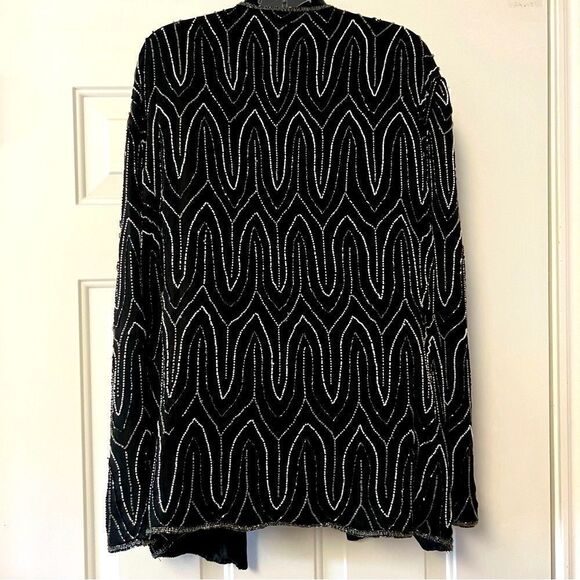 Vintage Black Silk Beaded sequin Special Evening Holiday Relaxed Fit jacket 2X - Picture 5 of 10